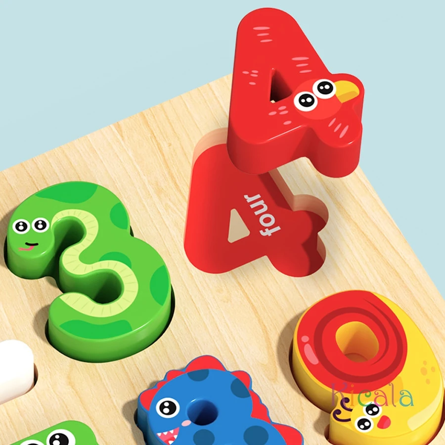 Tablero Montessori de madera con letras y números en formas - imagen 5