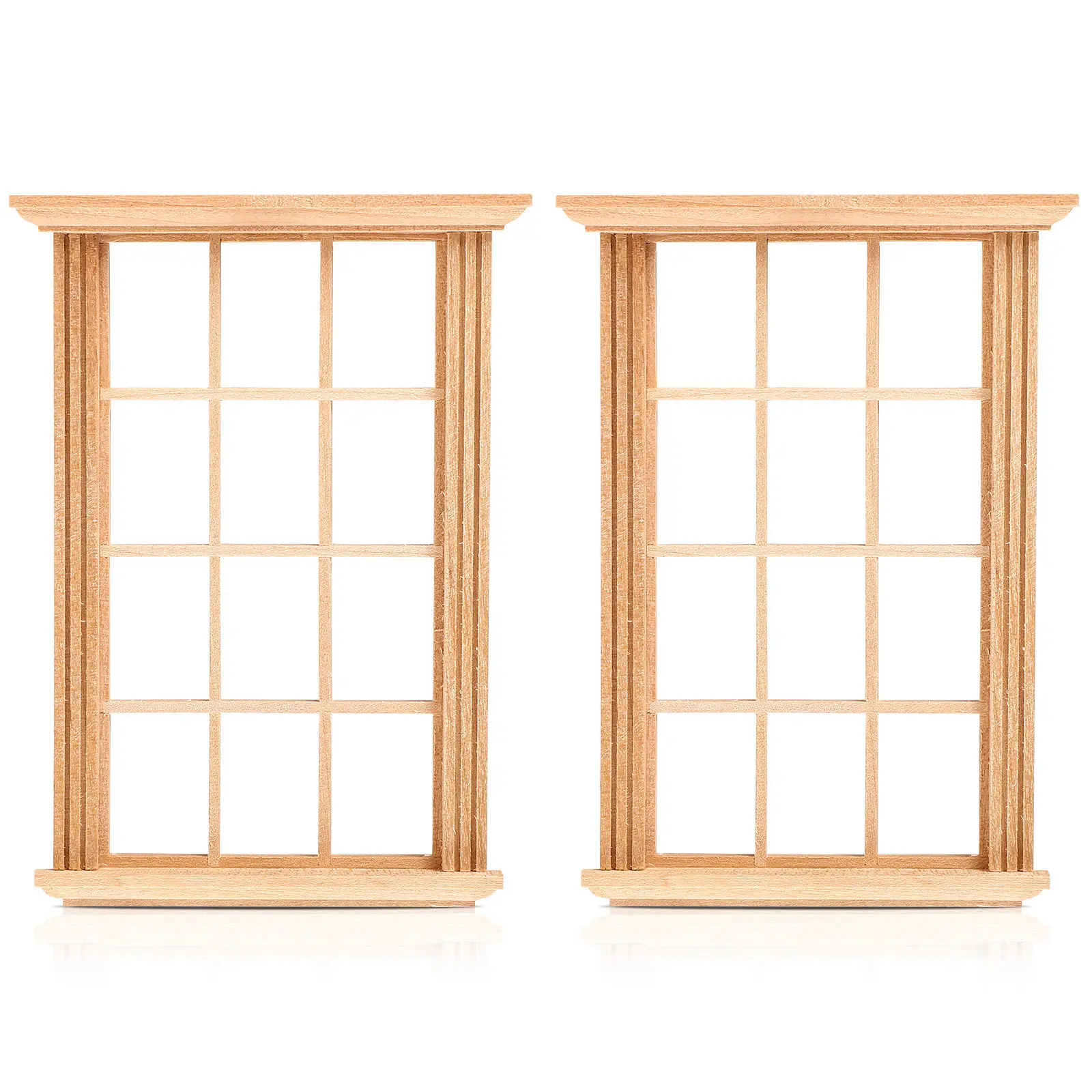 Marcos de ventana de madera para casa de muñecas con rejillas - imagen 2