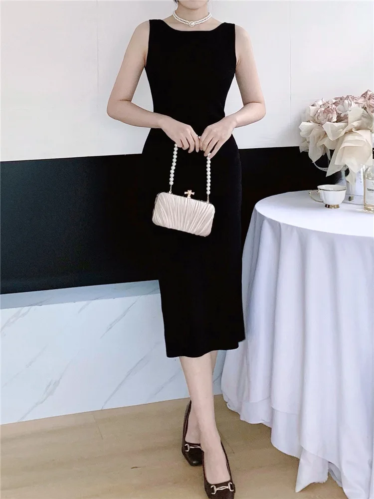 Vestido sin espalda estilo francés retro sin mangas con lazada - imagen 2