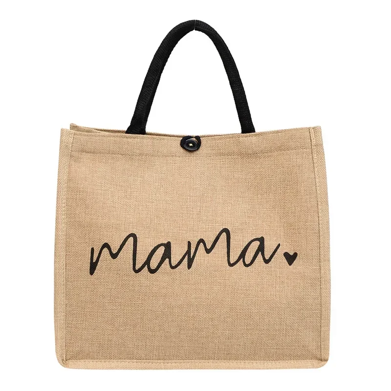 Bolso shopper de lino con letras para mamá, gran capacidad práctica - imagen 5