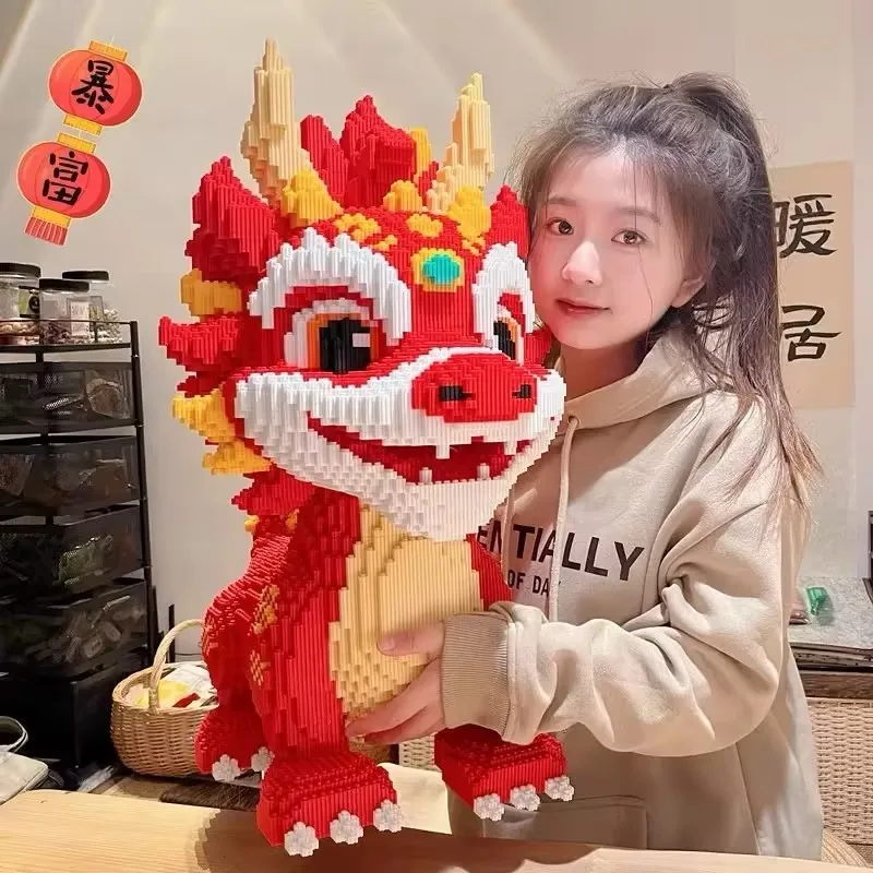 Juguete de construcción de dragón 3D con bloques para niños