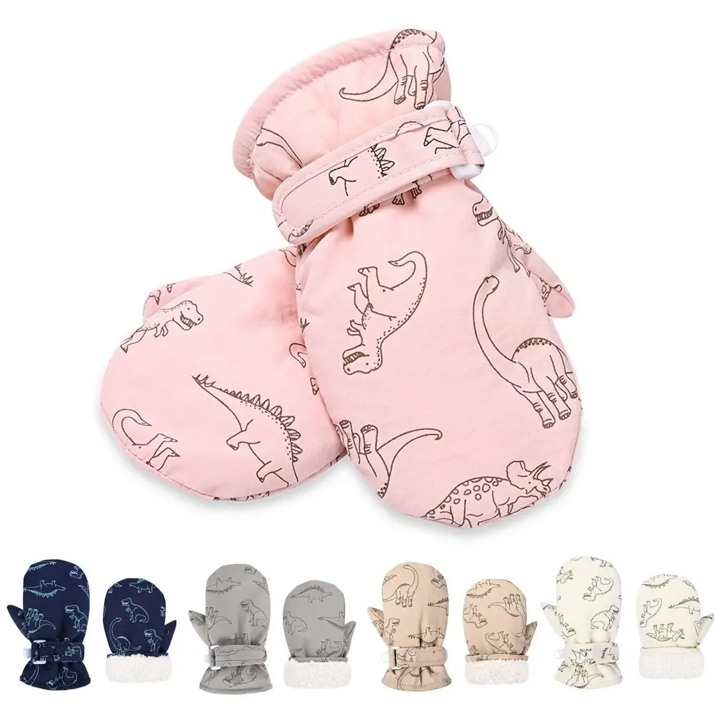 Guantes de invierno bebé con forro polar grueso y dinosaurios