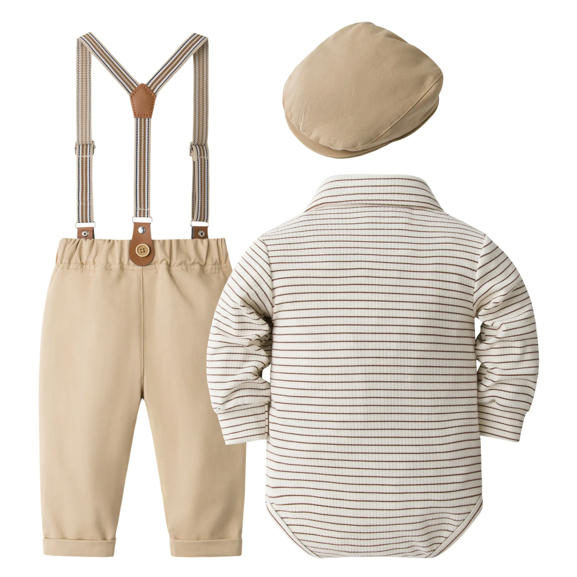 Conjunto bebé de primavera y otoño con camisa a rayas y gorro - imagen 4