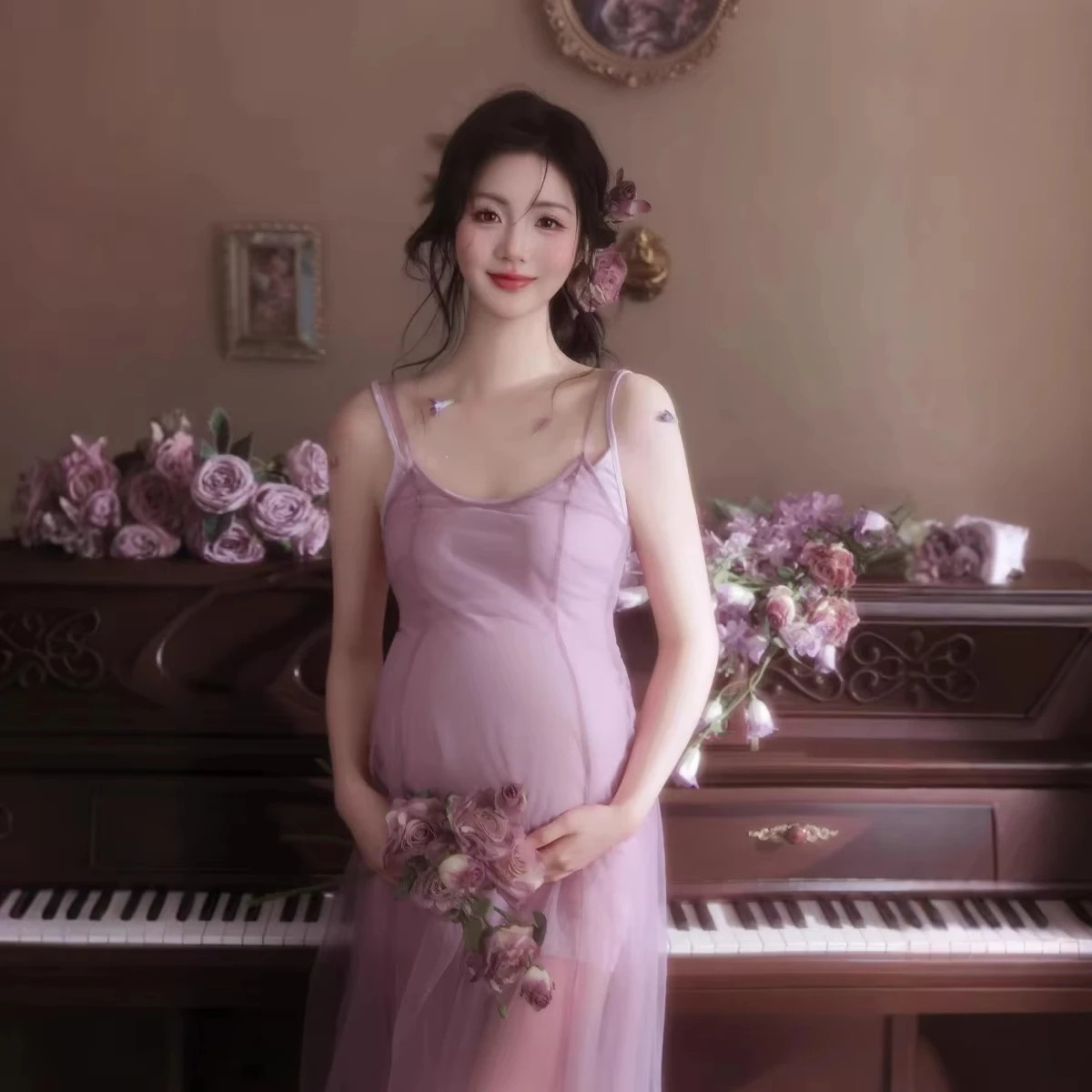 Vestido de maternidad vintage francés rosa para sesión de fotos - imagen 2
