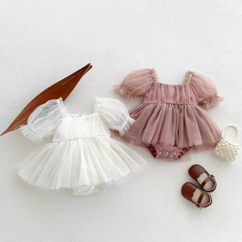 QX2D Vestido niña mangas burbujas con lazo transpirable - imagen 3