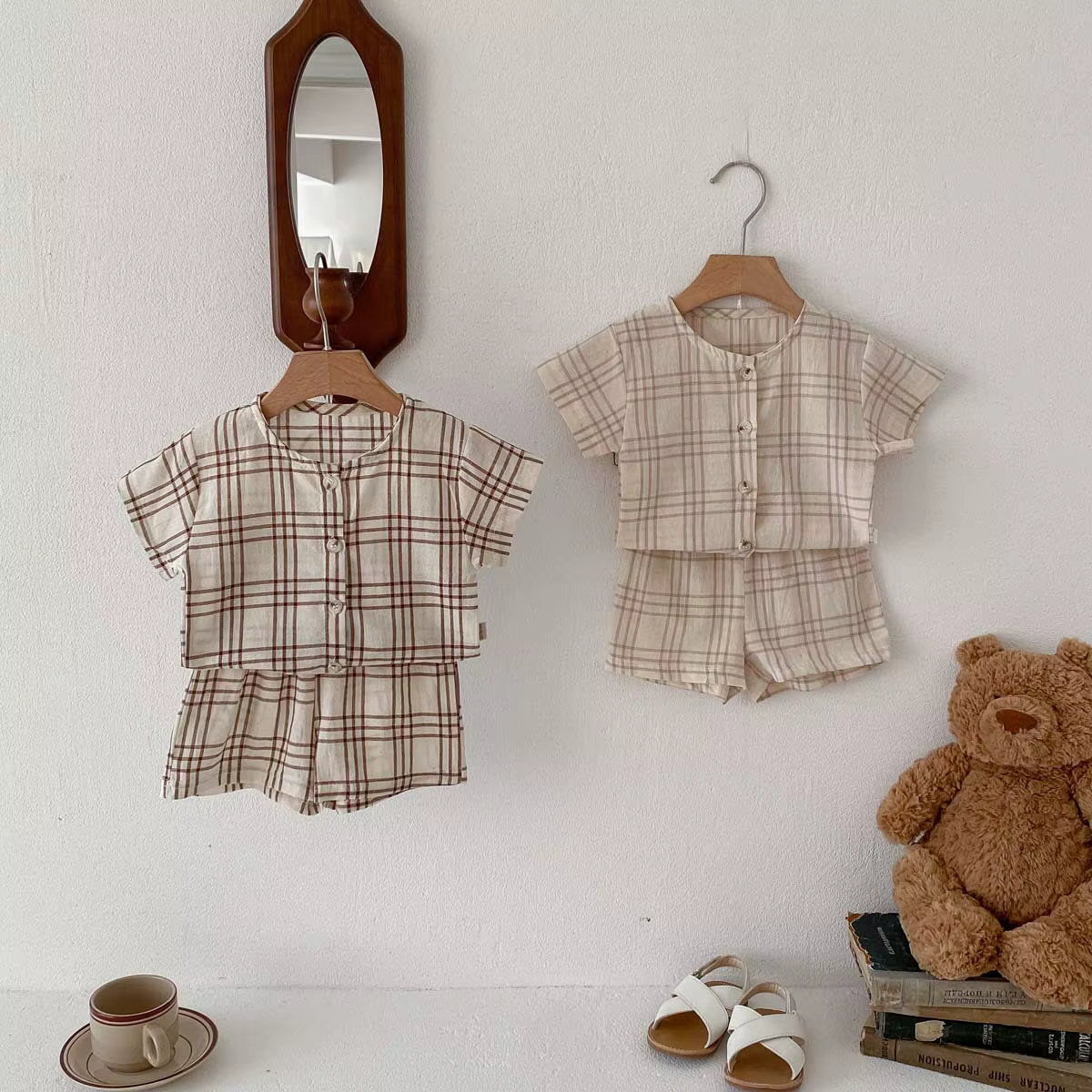 MILANCEL Conjunto verano a cuadros para bebé y niño – Camiseta y pantalones