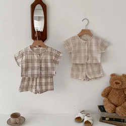 MILANCEL Conjunto verano a cuadros para bebé y niño – Camiseta y pantalones