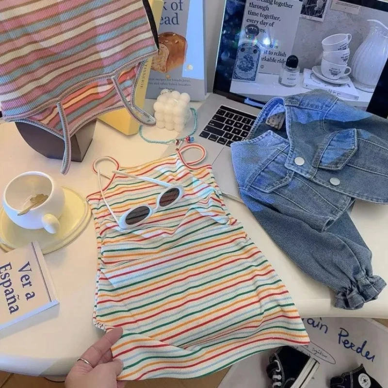 Vestido de niña con rayas y falda larga para verano - imagen 2