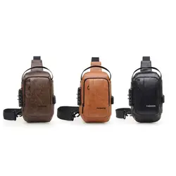 Bolso antirrobo de pecho impermeable cuero PU con USB y bandolera