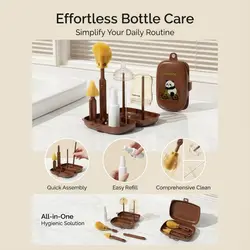 Juego de cepillos para biberones plegable portátil con estante secado