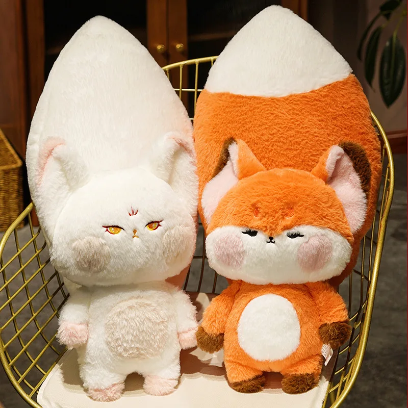 Peluche de zorro naranja y blanco con cola grande, suave - imagen 4