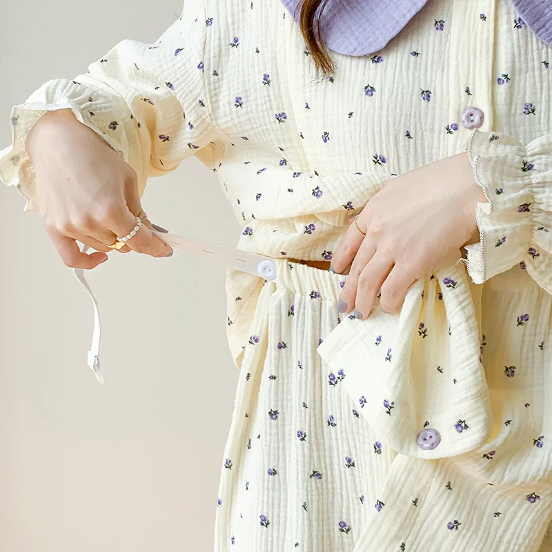 Pijama de lactancia algodón manga larga absorción sudor transpirable - imagen 4