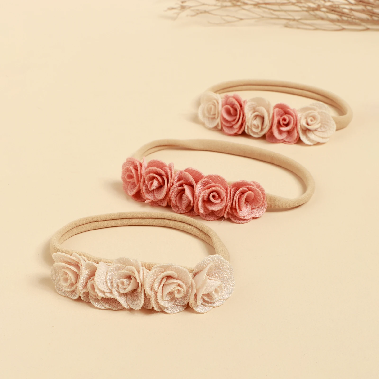 Diadema recién nacida de nailon con flores – mini fotos