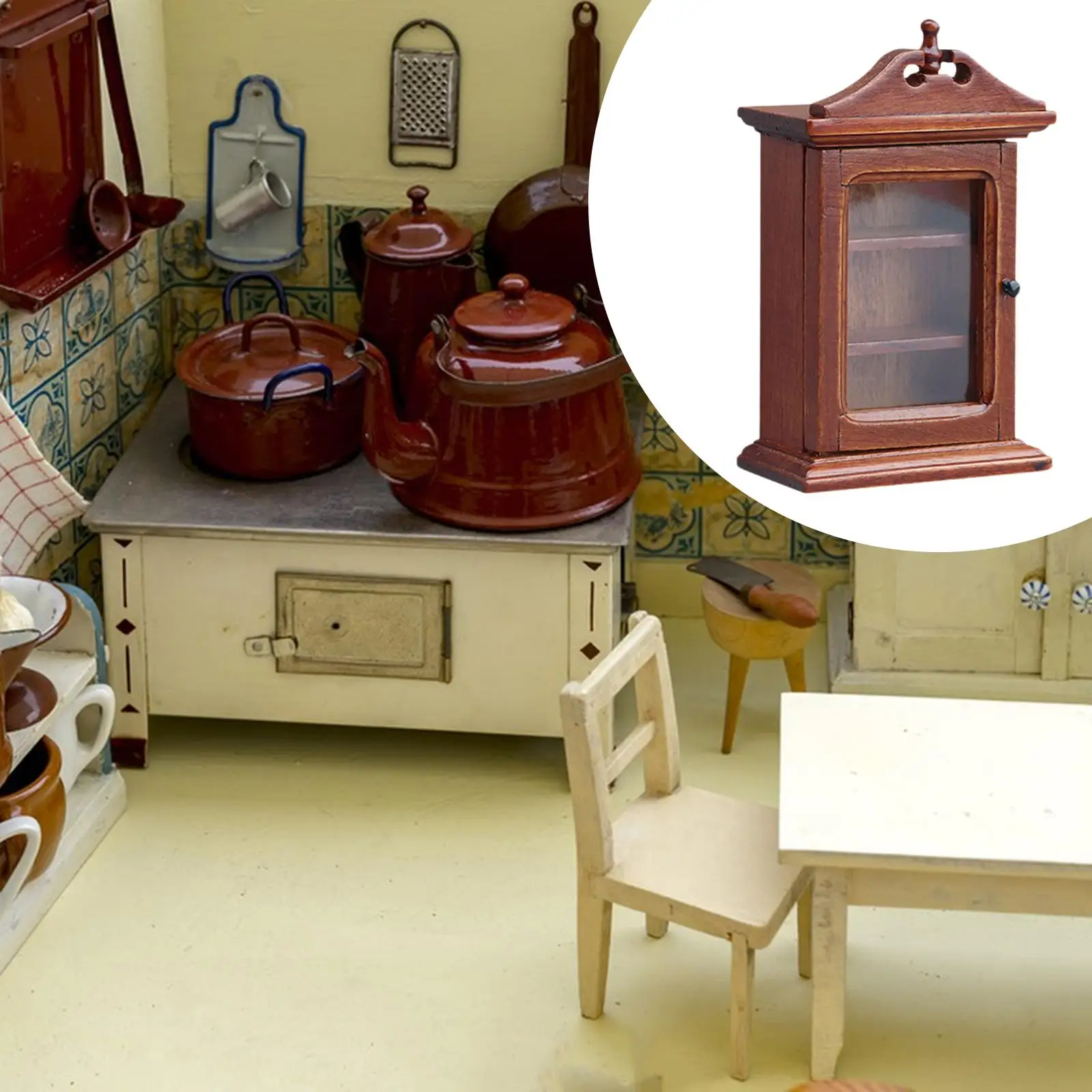 Mueble para casa de muñecas, puerta única estilo europeo - imagen 3