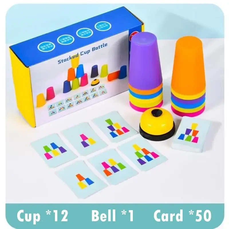 Vasos apilables Montessori con colores y lógica para niños