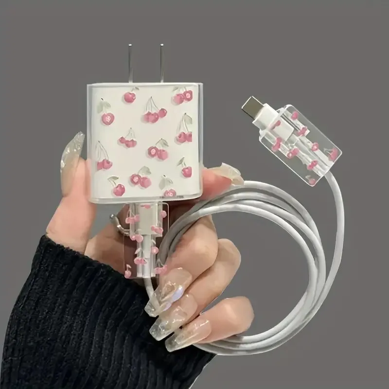 Funda protectora para cable de carga rosa con flores - imagen 4