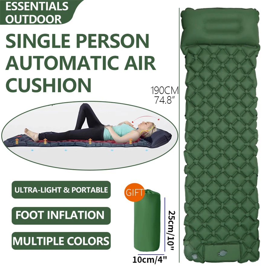 Colchón inflable ultraligero para acampada con almohada
