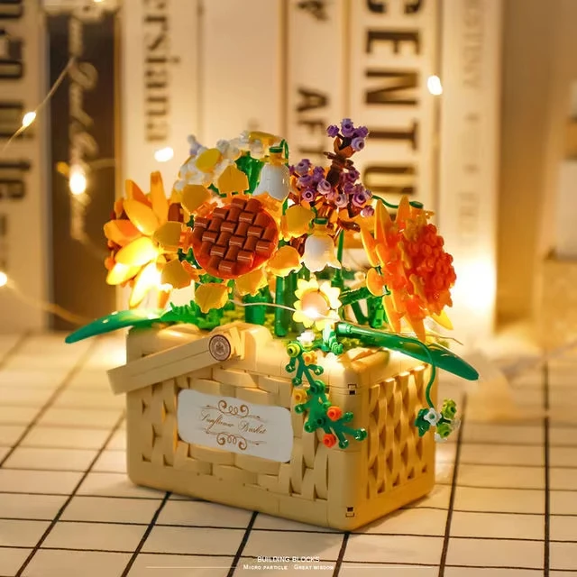 Bloques de construcción con girasoles y luz LED para niños
