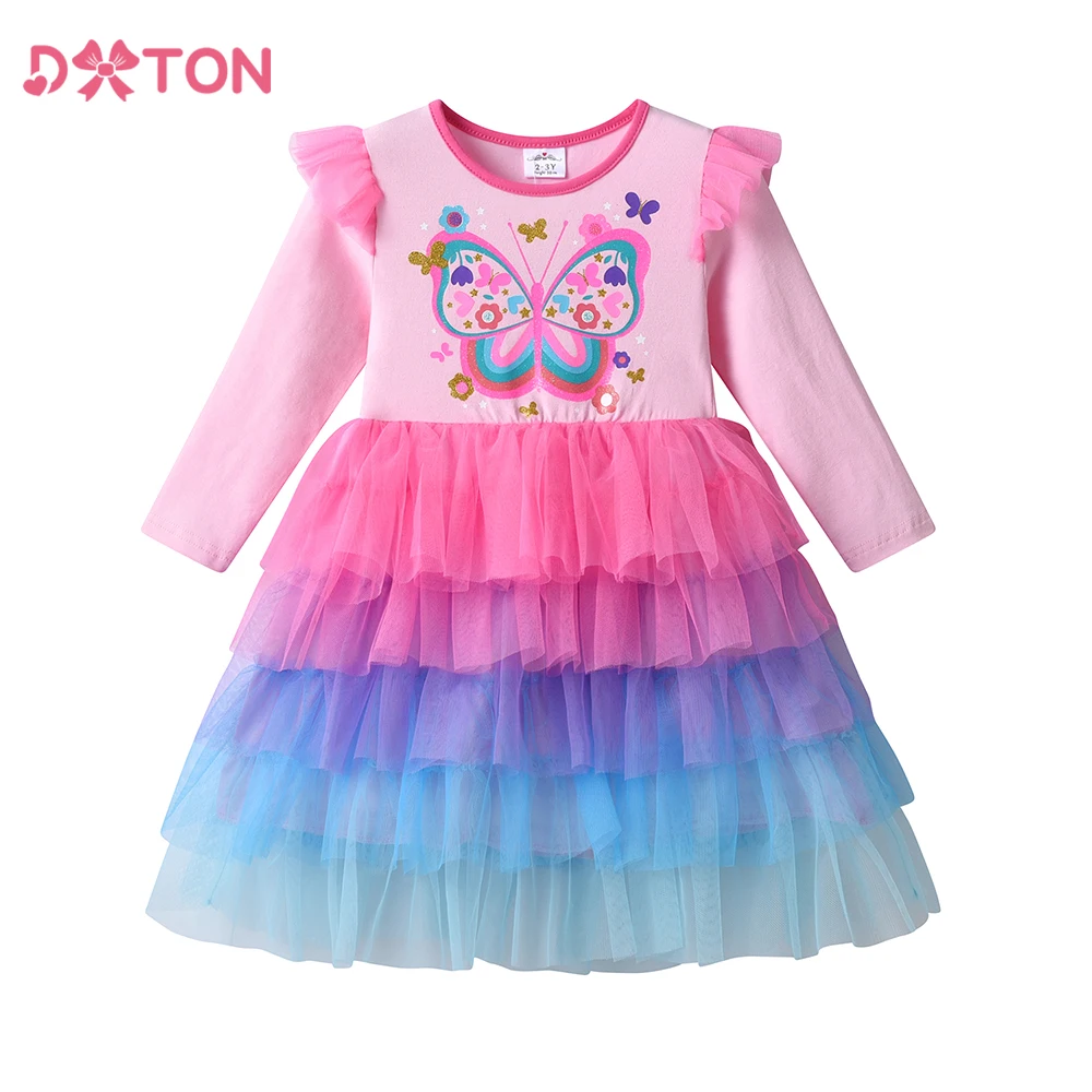 DXTON vestido princesa de malla manga larga con mariposas - imagen 4