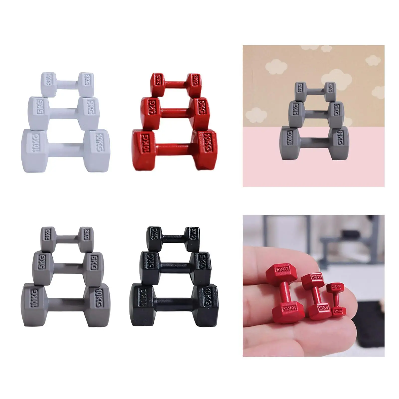 3x Miniature Dumbbells Sports Equipment DIY Cute Alloy Ornament Miniature Kettle Bell for Boys Kids Girls Age 3~8 Children