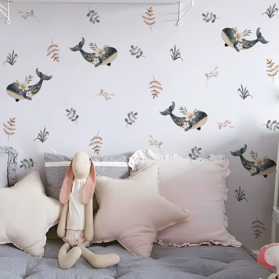 Pegatinas de pared infantiles con tortuga y flores para habitación - imagen 3