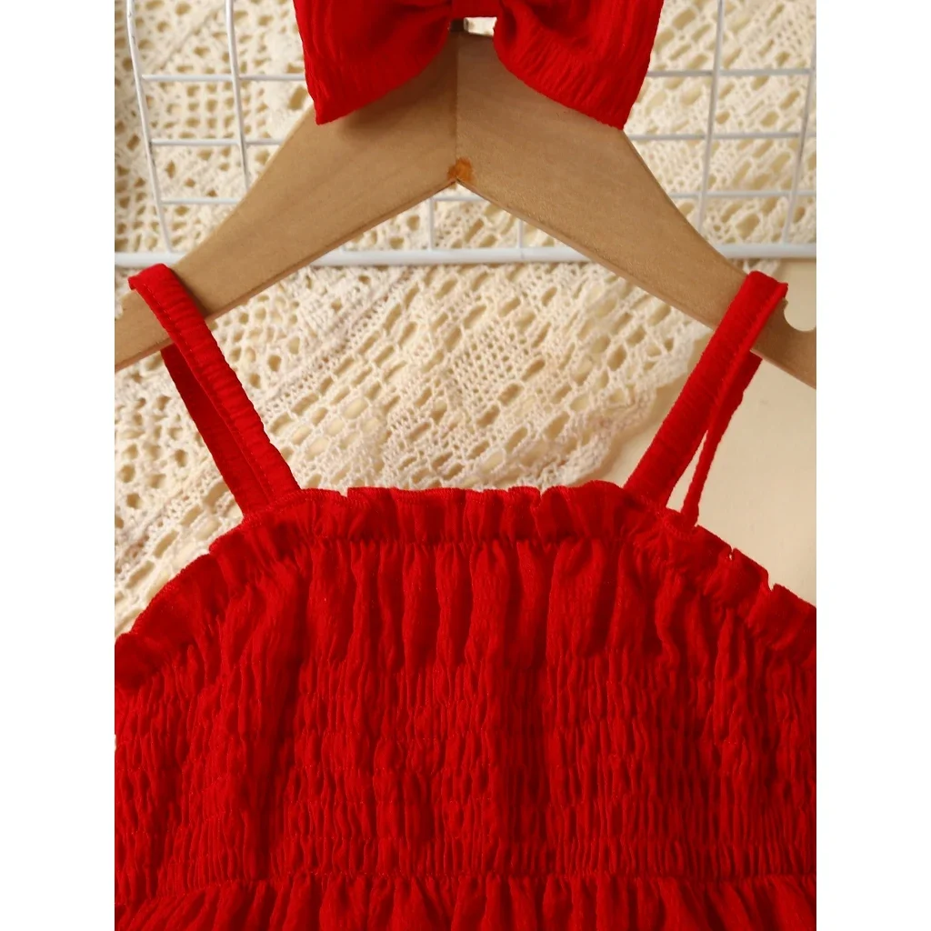 Vestido de princesa rojo con lazo para niña estilo verano - imagen 4