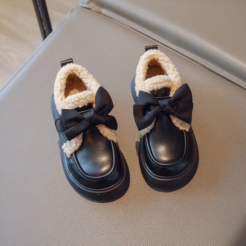 Zapatos de invierno para niños – Mocasines de cuero con lazo y suela gruesa - imagen 2
