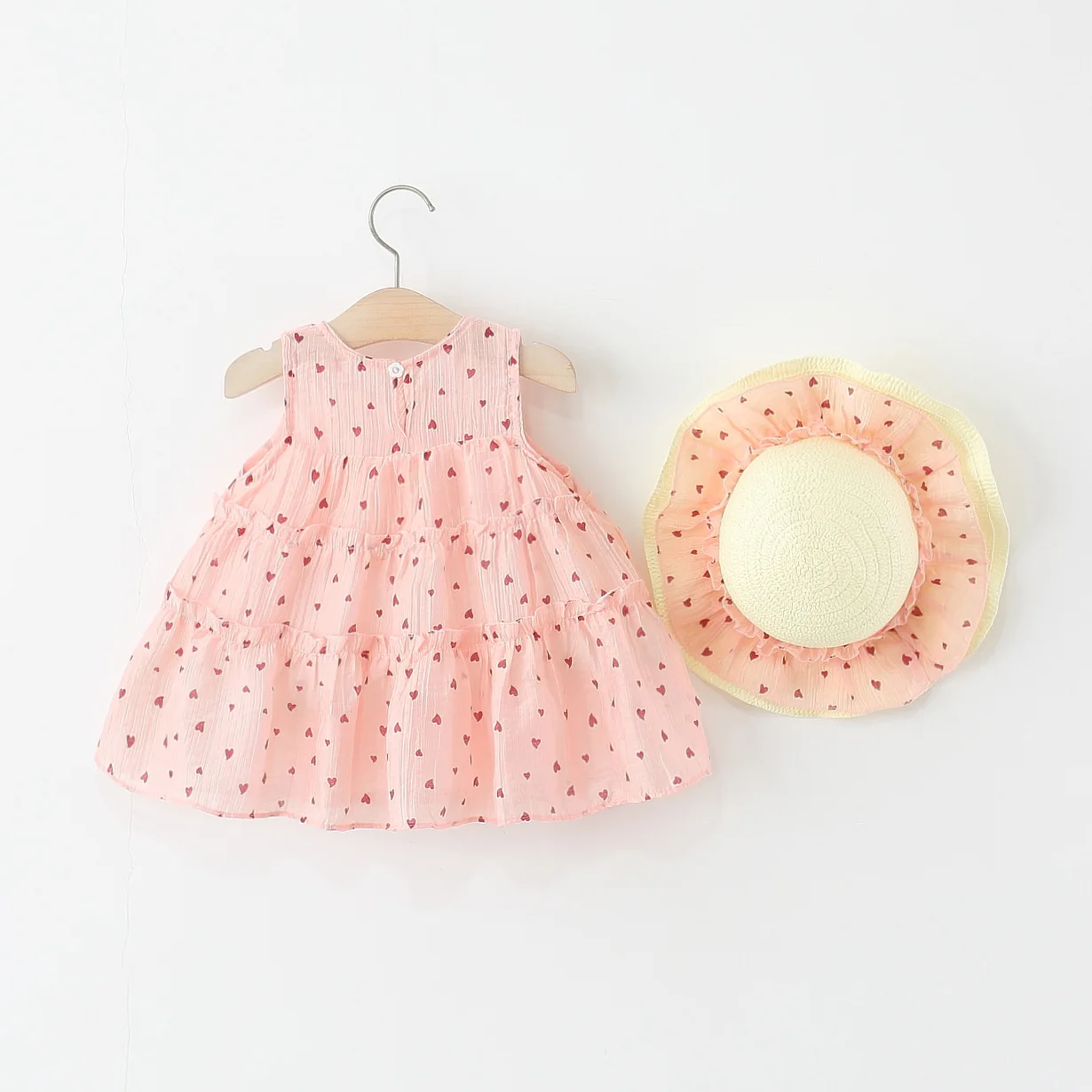 Conjunto vestido verano sin mangas para niña con sombrero de sol - imagen 4