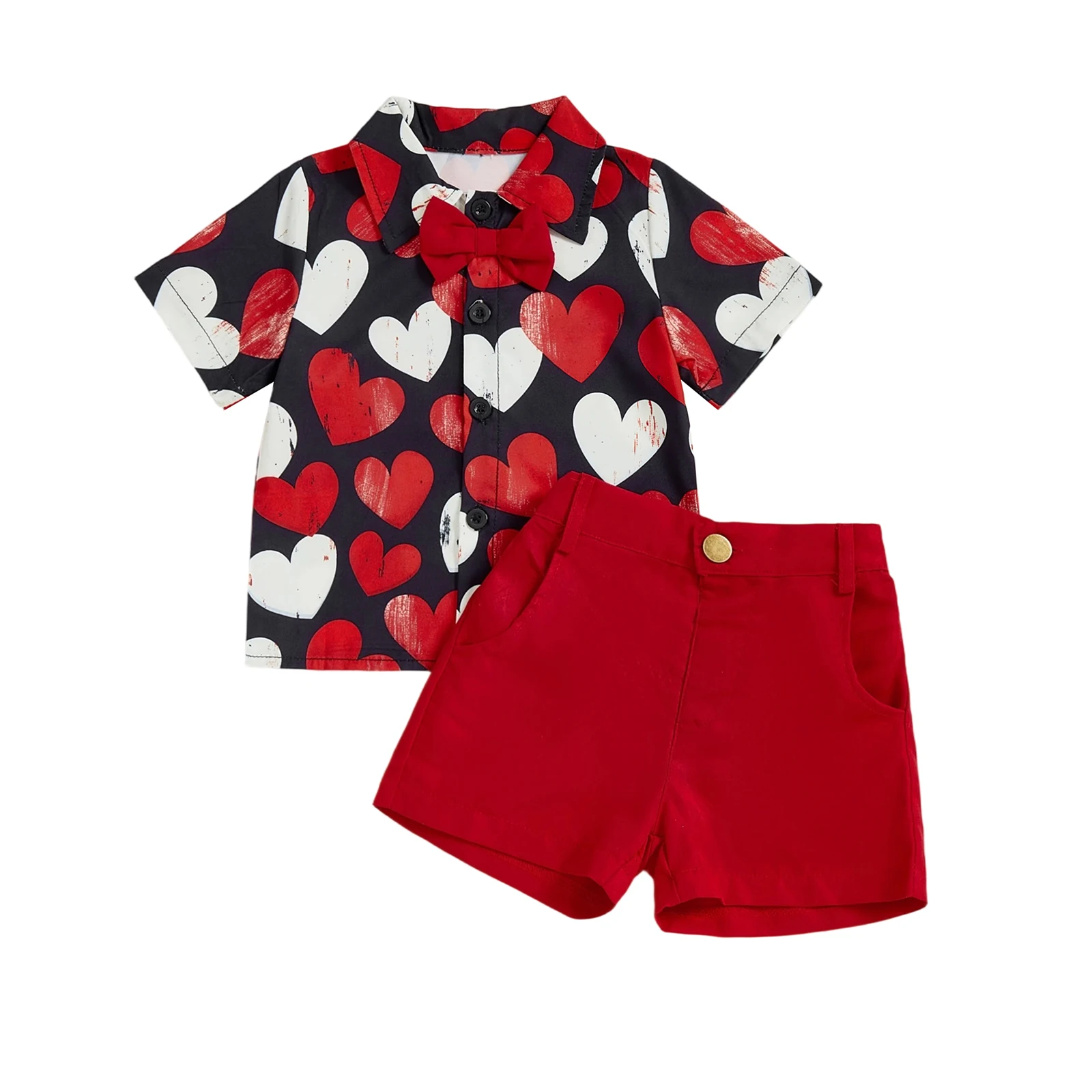 ViSgogo Conjunto bebé San Valentín con camisa corazón y pantalón corto - imagen 3