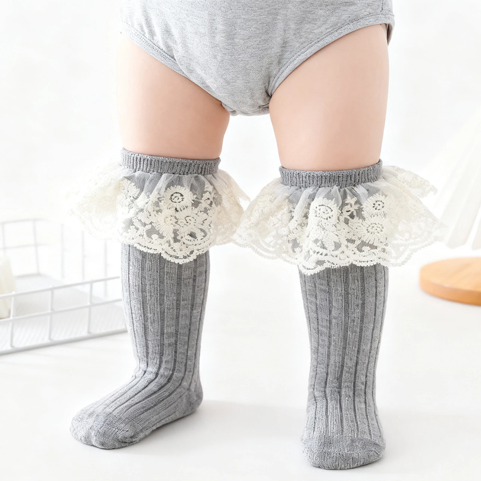 Tregren calcetines hasta la rodilla niña algodón con encaje - imagen 5