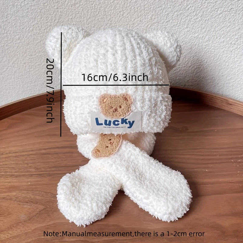 Gorro bebé con bufanda integrada de felpa de oso para invierno - imagen 2
