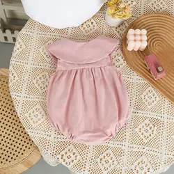Body de verano para niña, una pieza con cuello Peter Pan y lazo