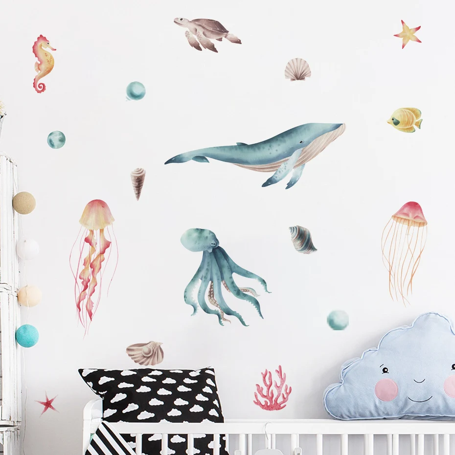 Pegatinas de pared infantiles marinas con ballena y pulpo - imagen 3
