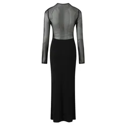 Vestido de maternidad negro transparente de manga larga ajustada