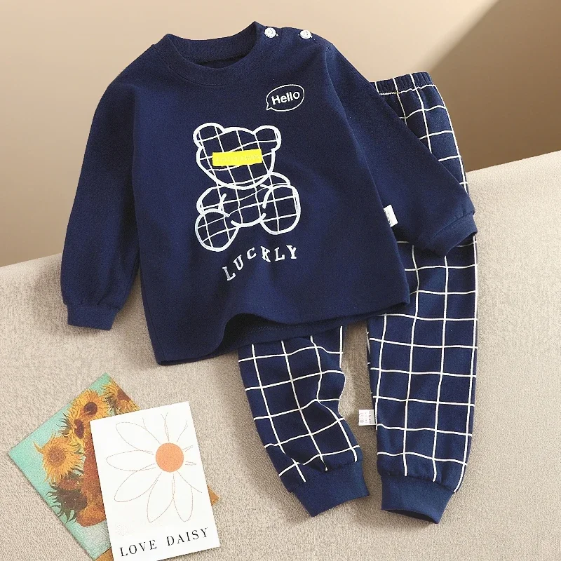Pijama de algodón osito manga larga y pantalón primavera y otoño
