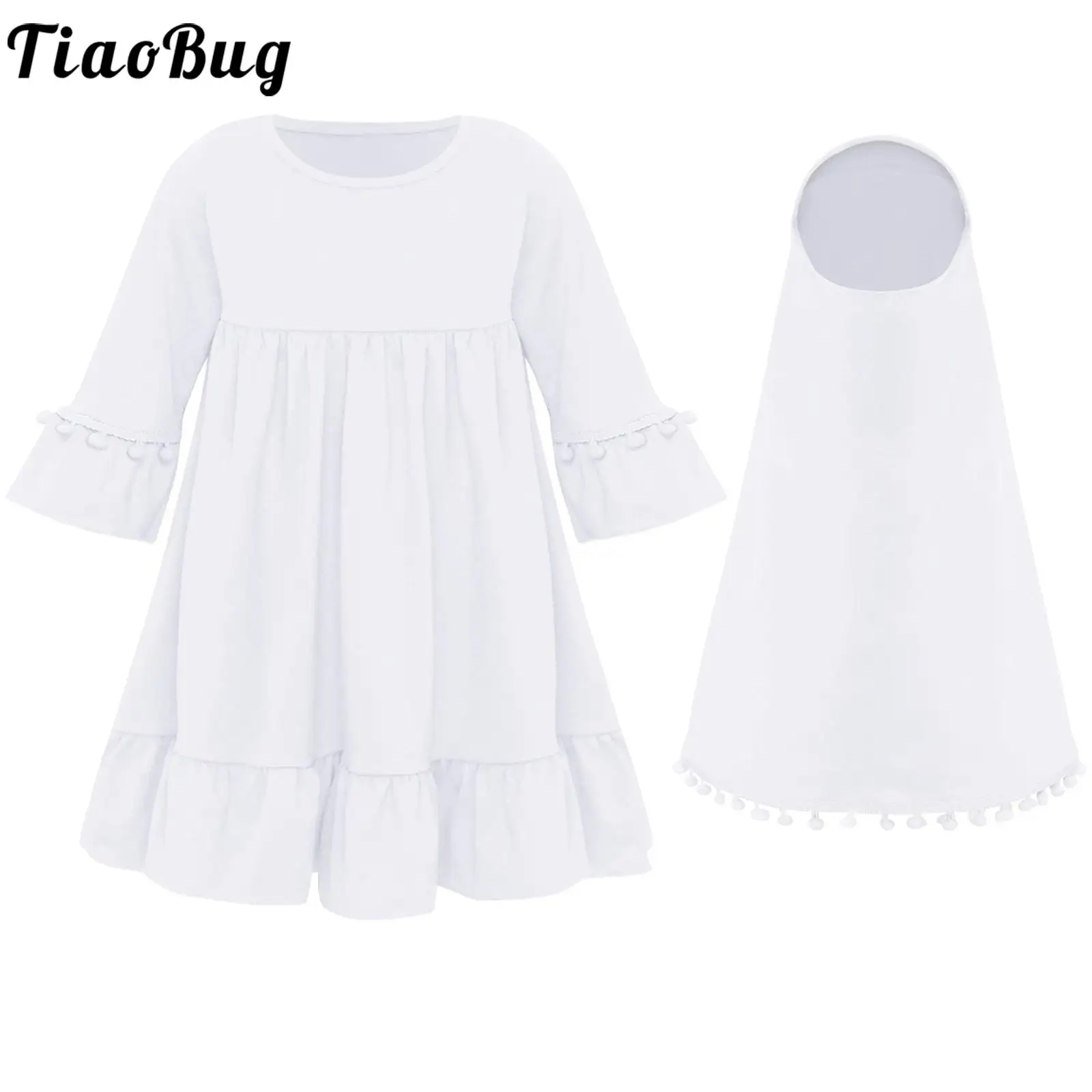 Bata musulmana para niña con hijab y borlas para Eid - imagen 4