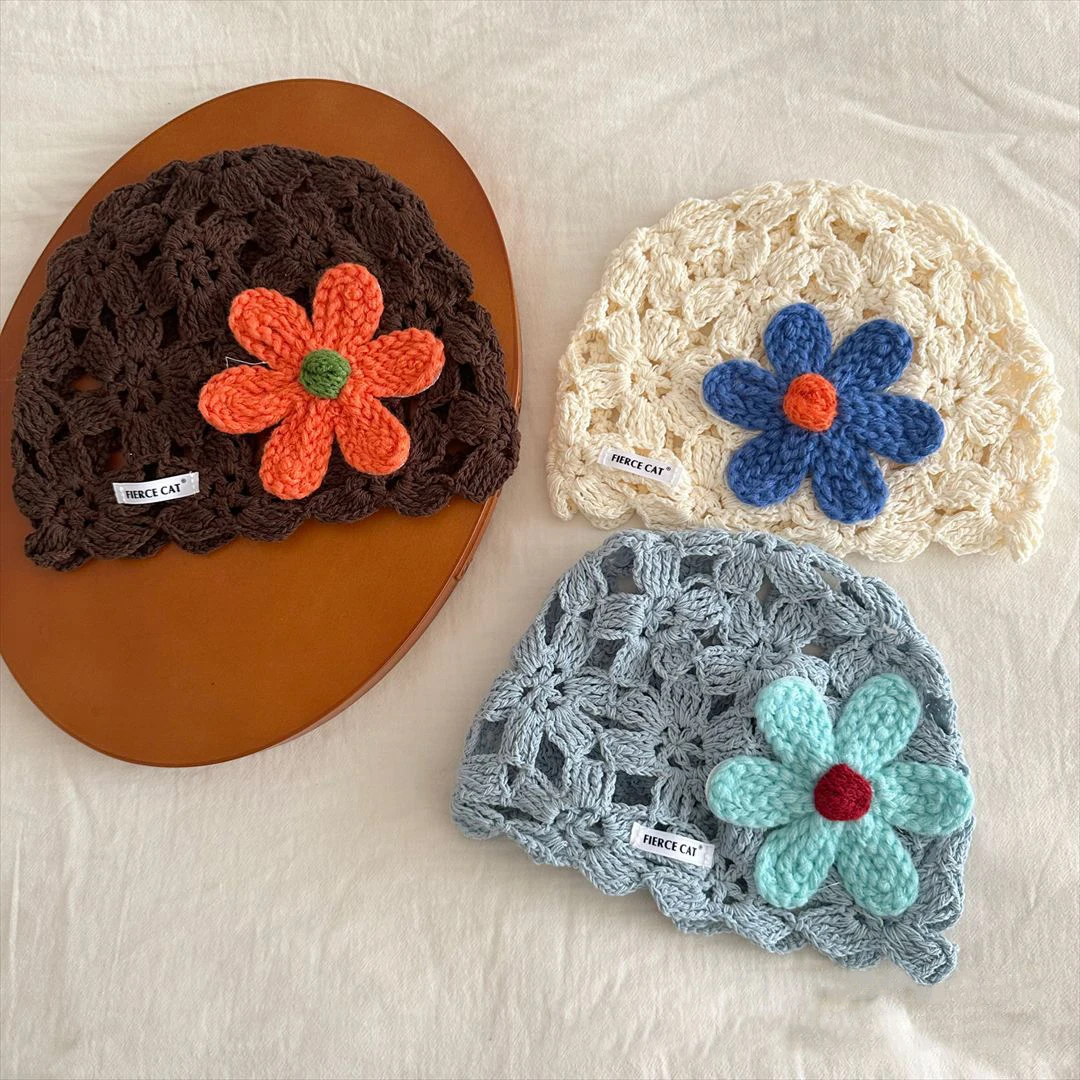 Gorro de punto para niñas con diseño floral transpirable para primavera - imagen 5