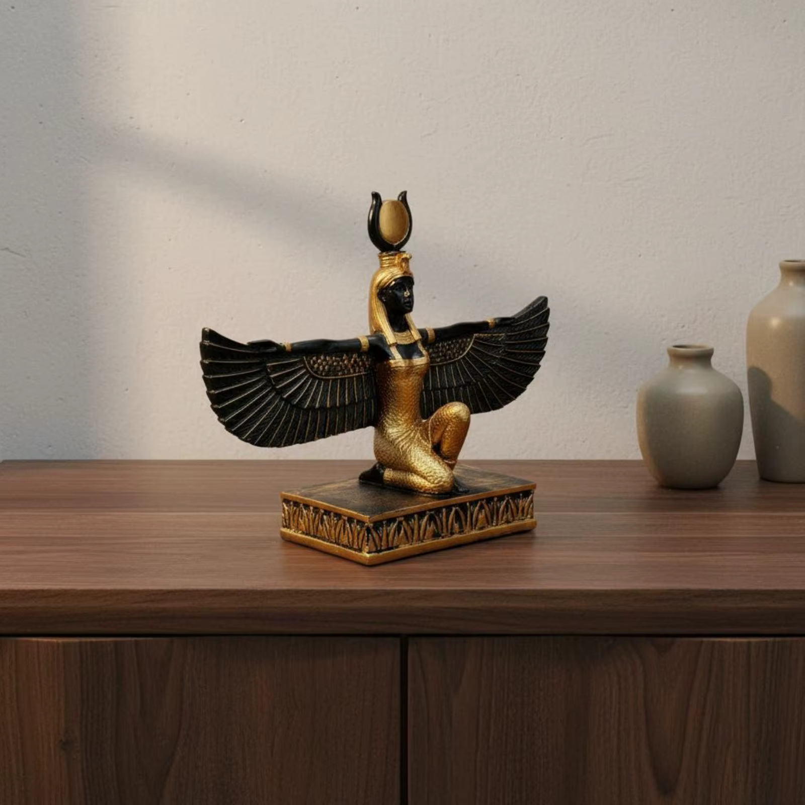 Estatua decorativa pintada a mano de la diosa Isis con plumas - imagen 4
