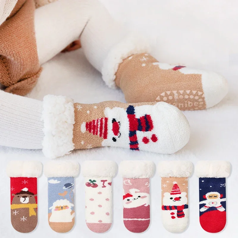 Zapatillas navideñas antideslizantes para bebé - lana gruesa