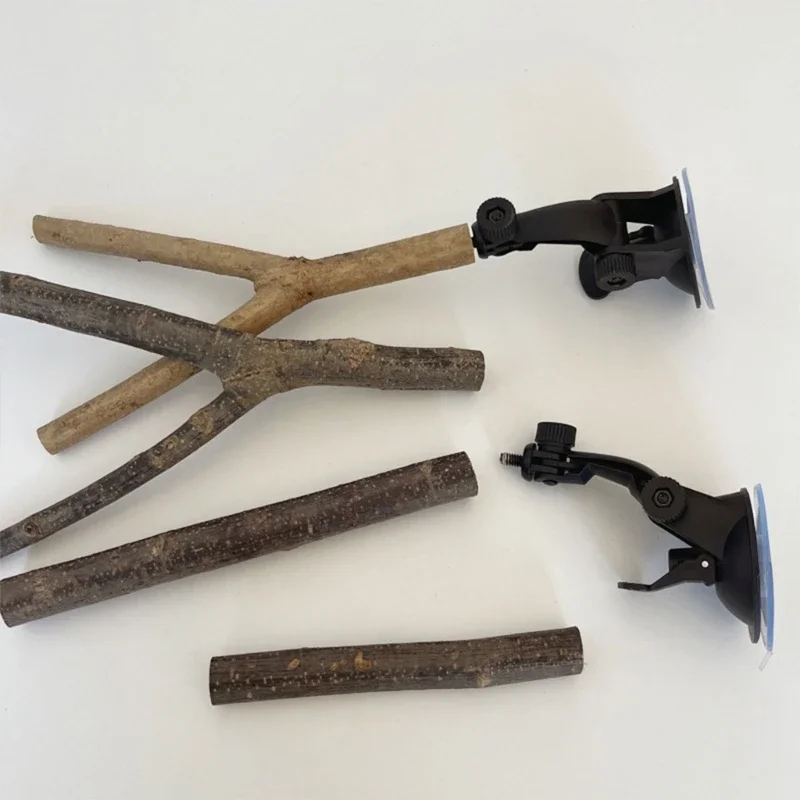 Percha para loros de madera con ventosa y soporte para jaula - imagen 2