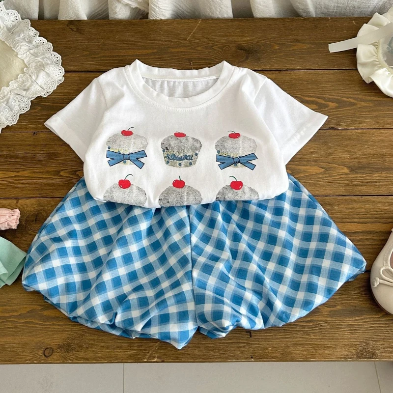 Conjunto de verano bebé niña: camiseta manga corta y pantalón corto