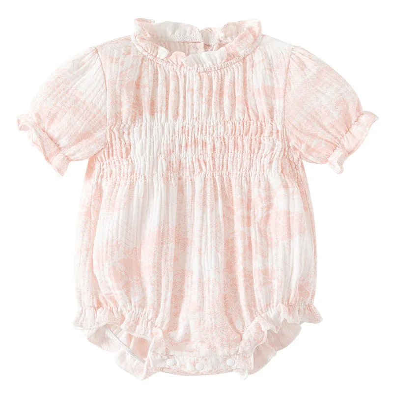 Mono de verano de algodón para niña, manga corta estampado rosa