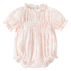 Mono de verano de algodón para niña, manga corta estampado rosa