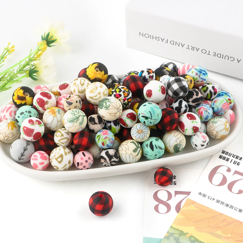 Cuentas redondas de silicona con estampado leopardo para joyería infantil - imagen 4