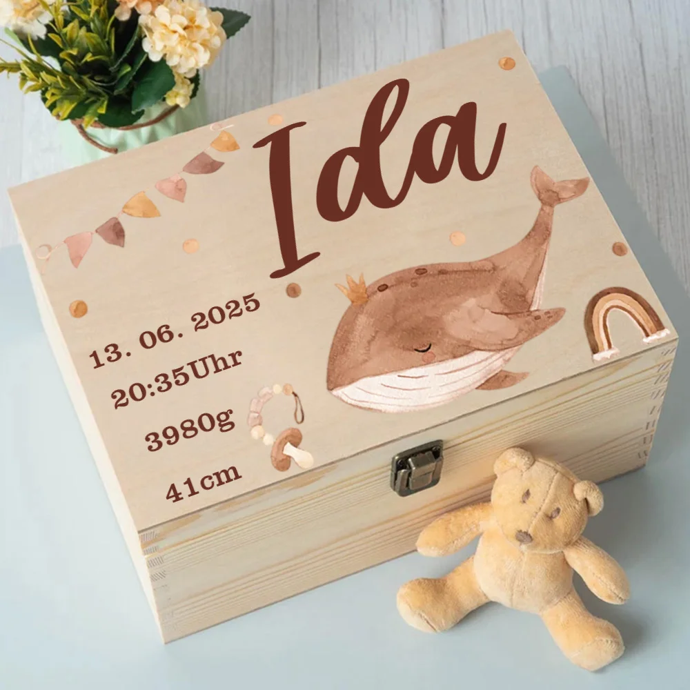 Caja de recuerdos personalizada ballena bautismo con nombre - imagen 4