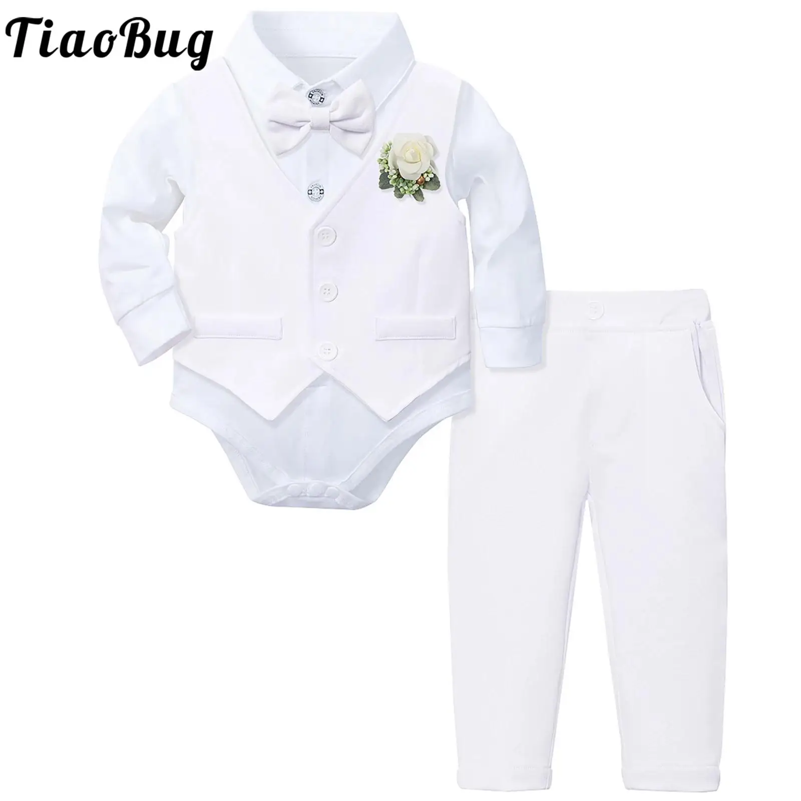 Conjunto bautizo bebé niño con pelele, chaleco y pajarita - imagen 2