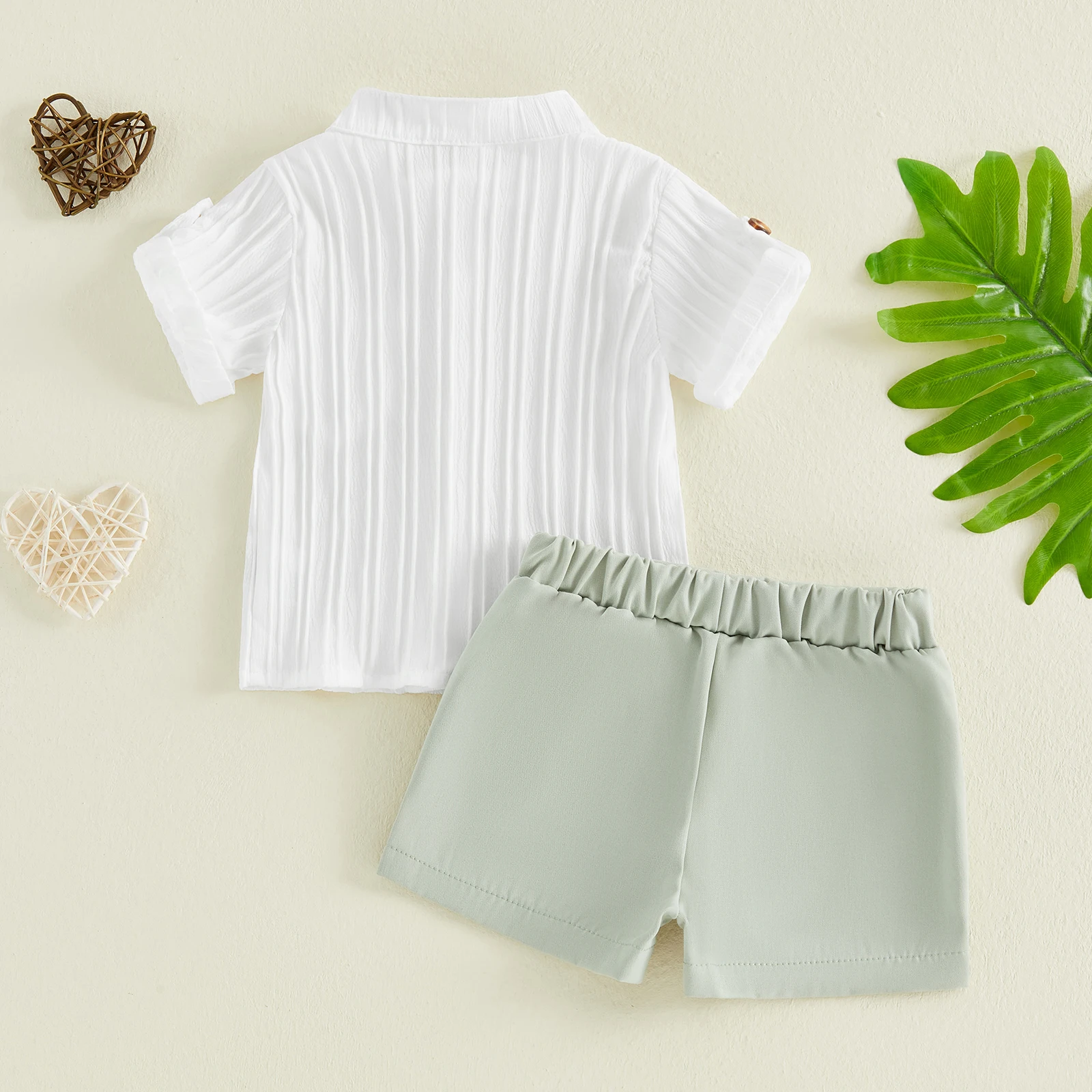 Conjunto de verano para bebé a rayas con botones y pantalón corto - imagen 2