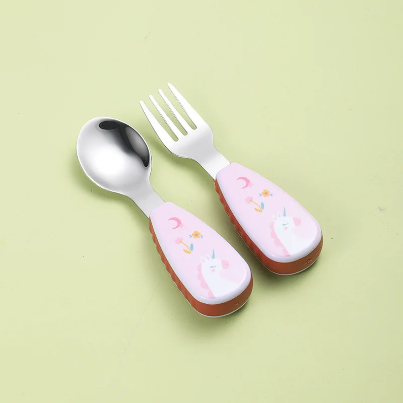 Cubiertos infantiles de acero con mango corto para aprender a comer - imagen 2