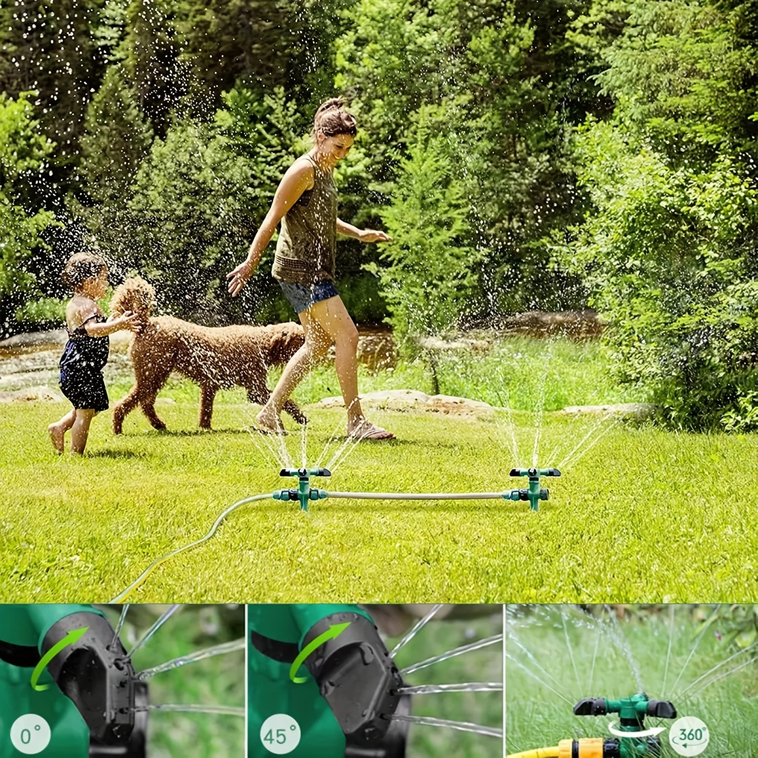 Aspersor de césped giratorio con tres horquillas para jardín - imagen 3