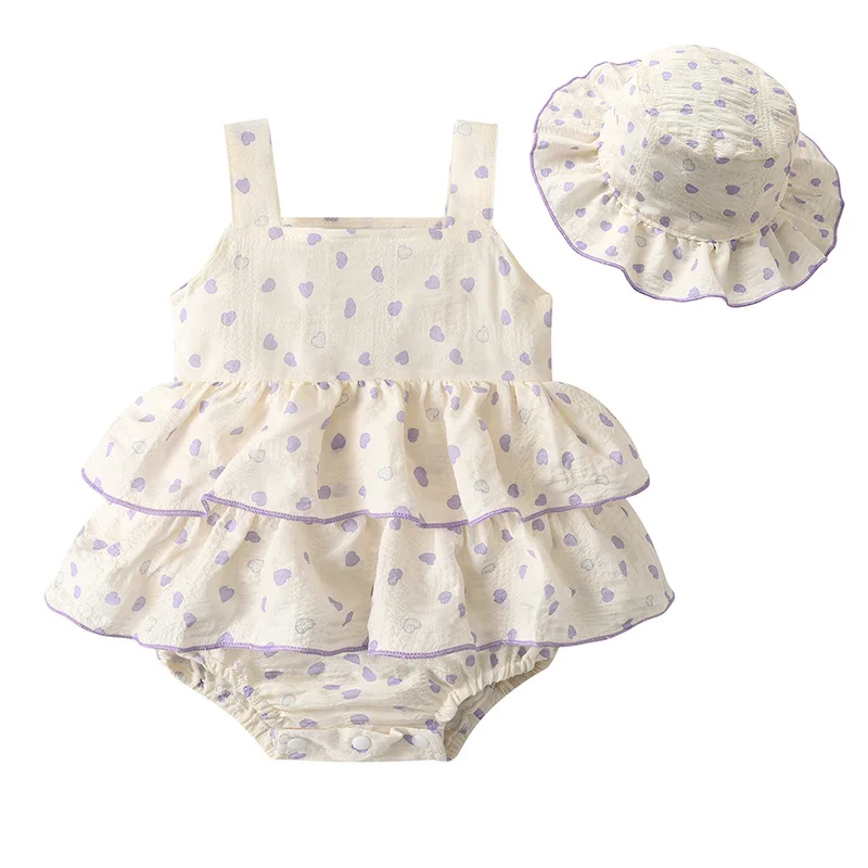 Mono de verano de algodón sin mangas para niña – Princesa y sombrero - imagen 3
